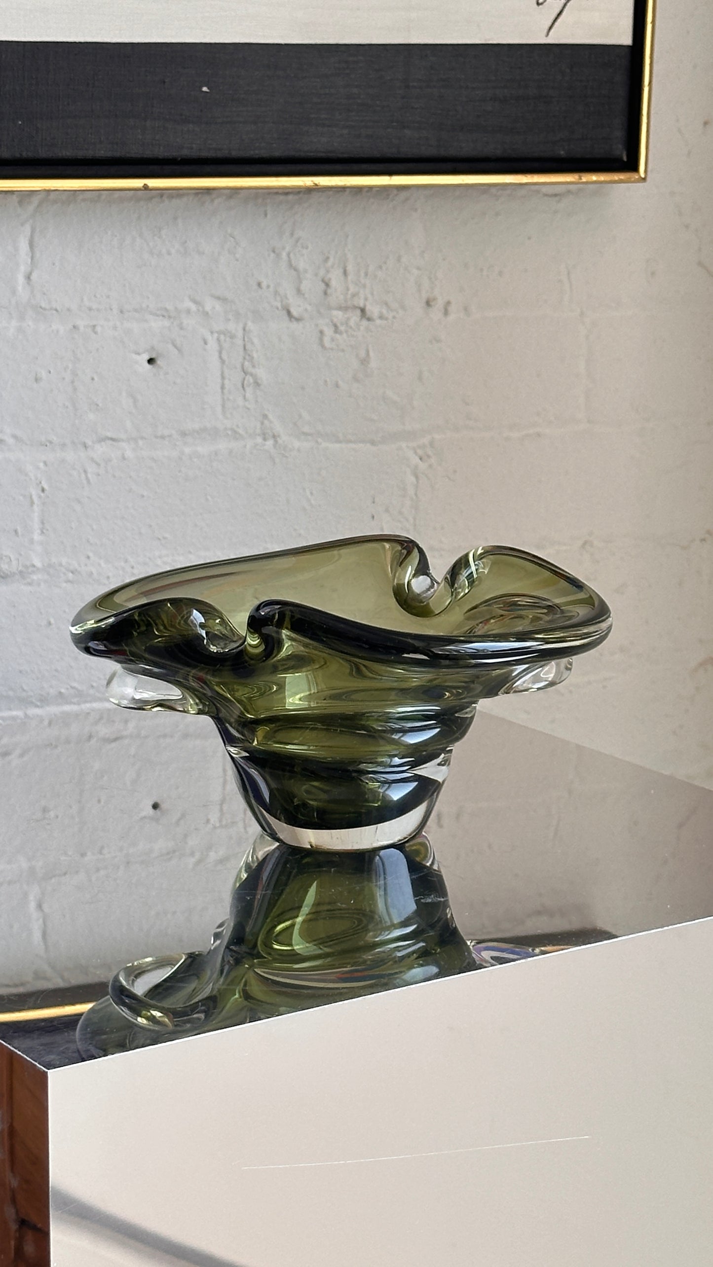 Vintage Green Art Glass Ashtray
