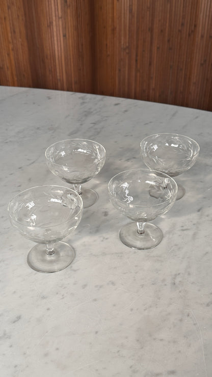 Set of 4 Vintage Floral Coupe Glasses