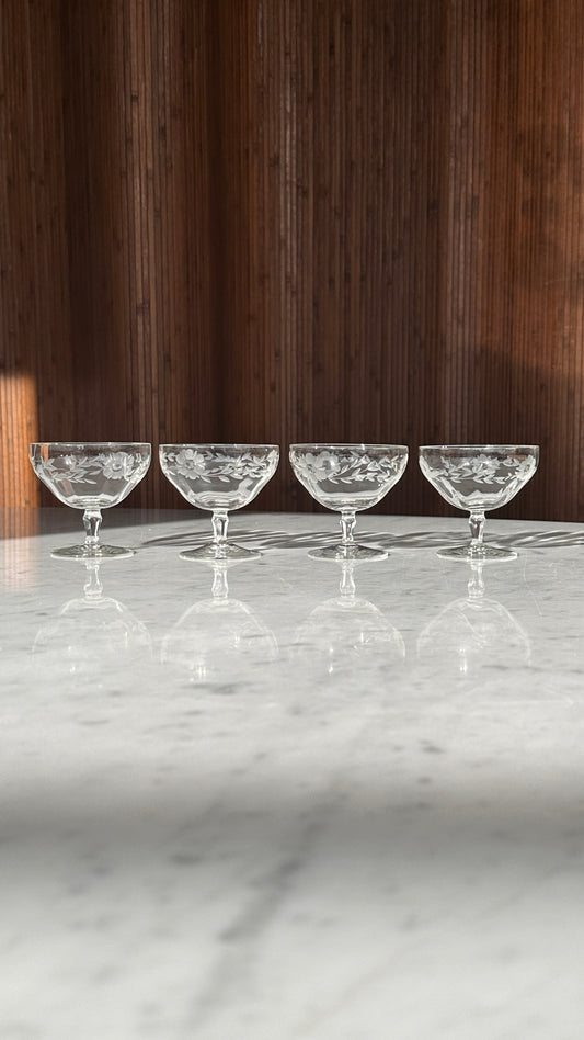 Set of 4 Vintage Floral Coupe Glasses