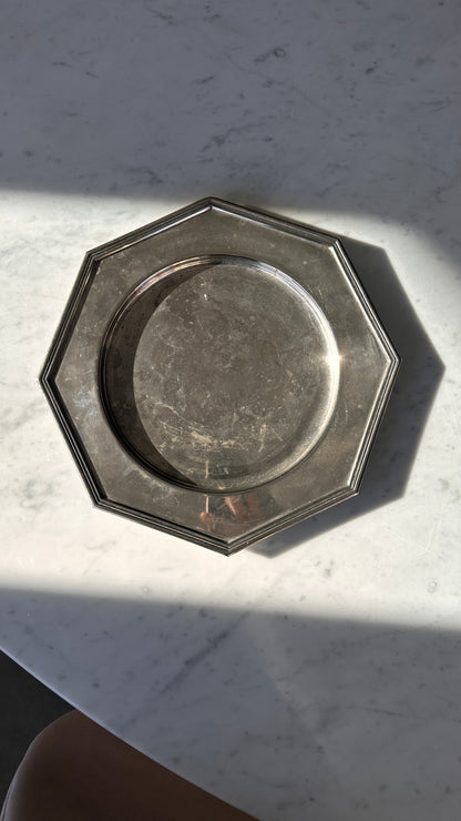 Pair of Vintage Pewter Octagon Serving Plates