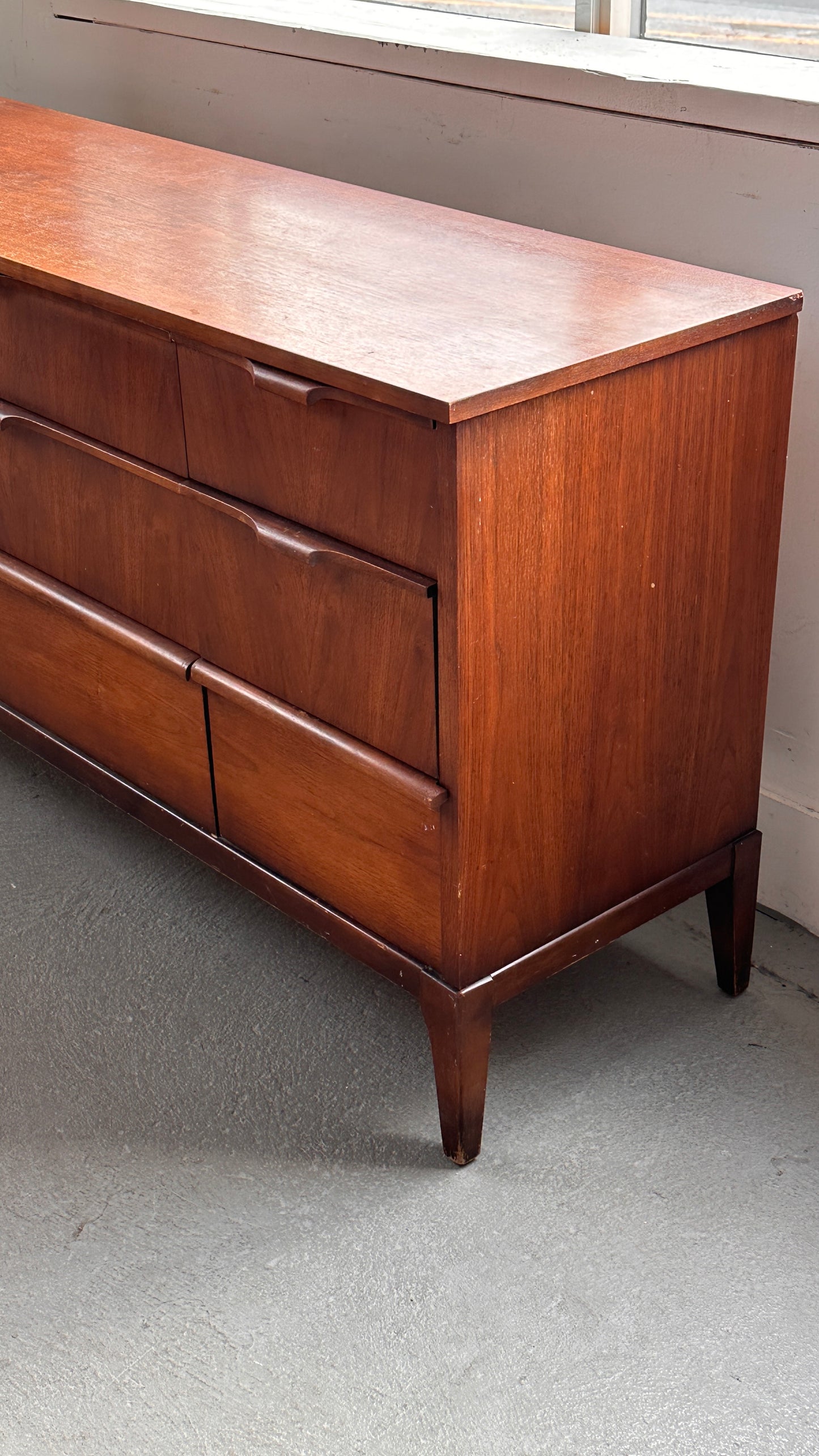 Vintage Walnut Kaufman 9 Drawer Dresser