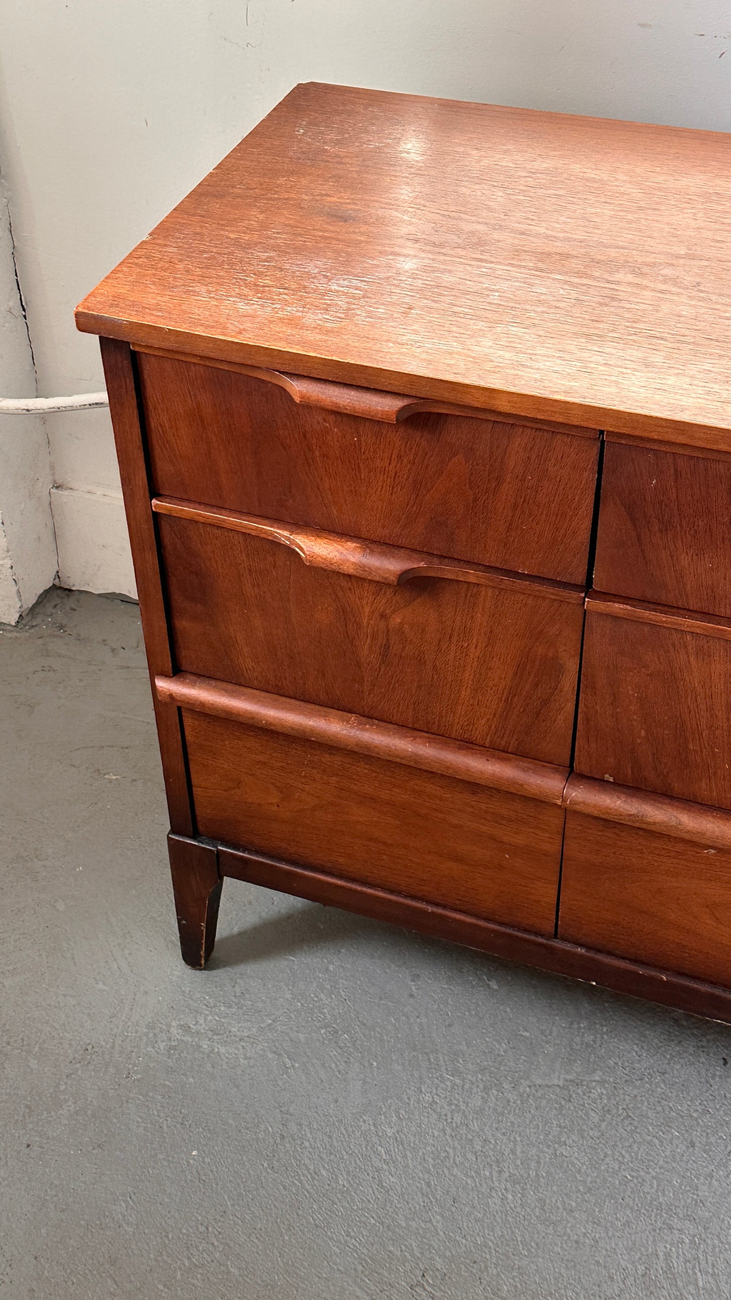 Vintage Walnut Kaufman 9 Drawer Dresser