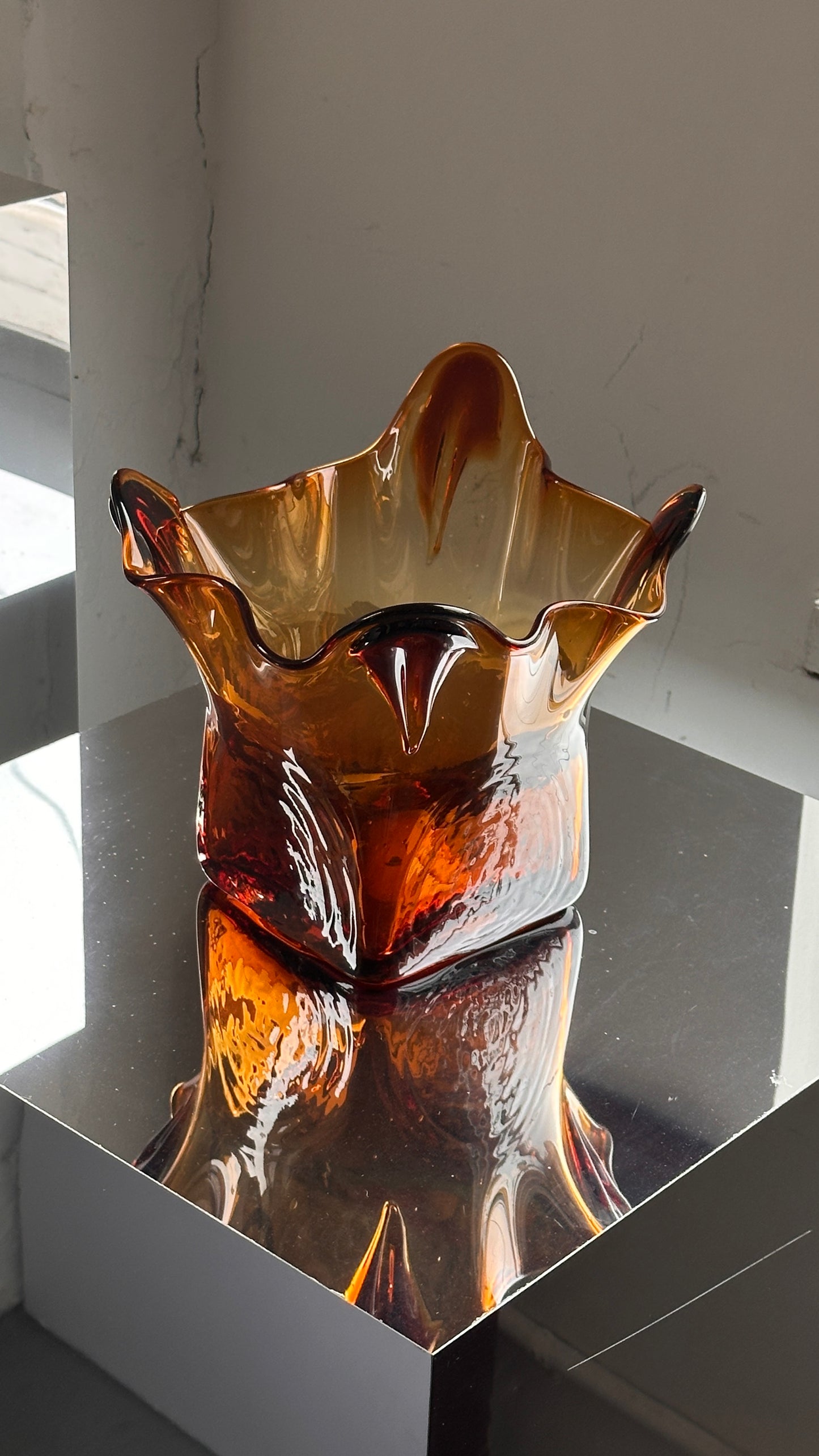 Vintage Amber Art Glass Vase