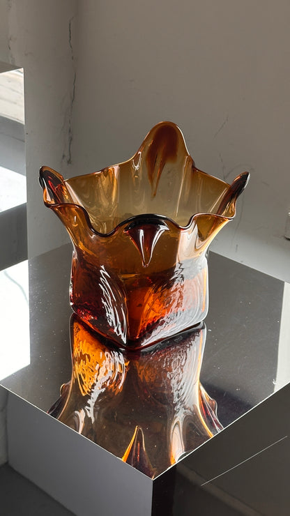 Vintage Amber Art Glass Vase