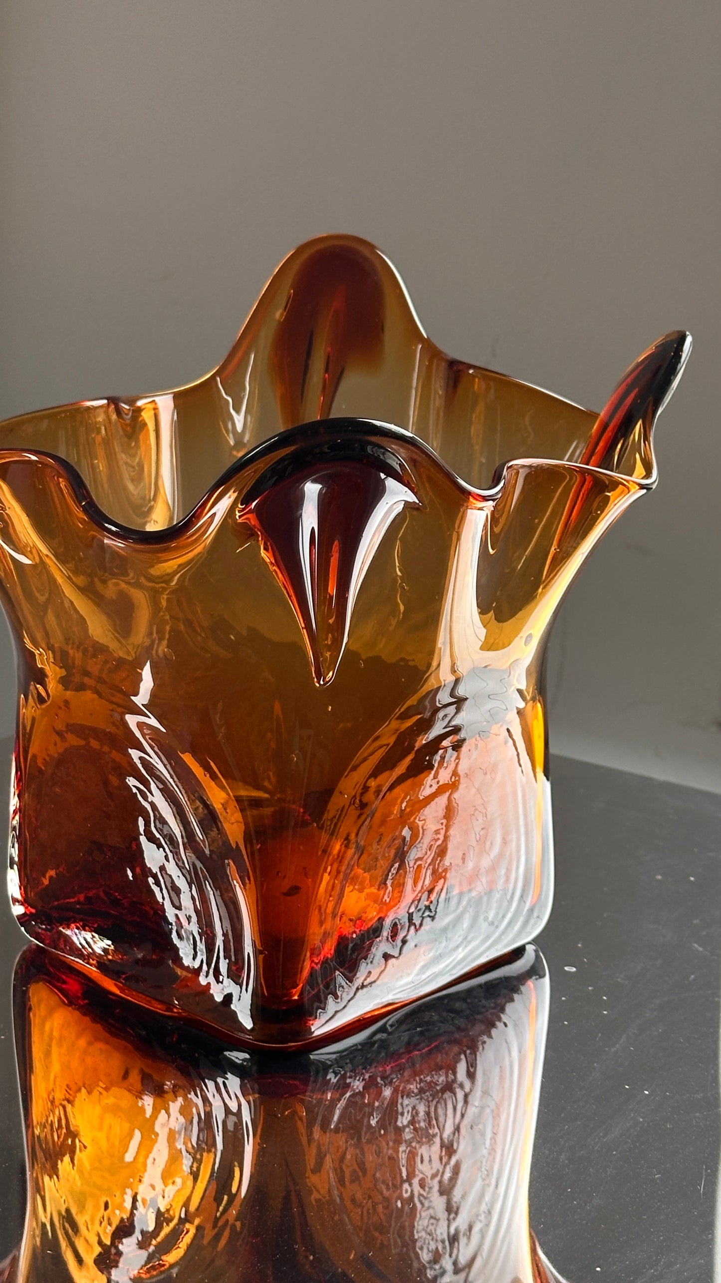 Vintage Amber Art Glass Vase