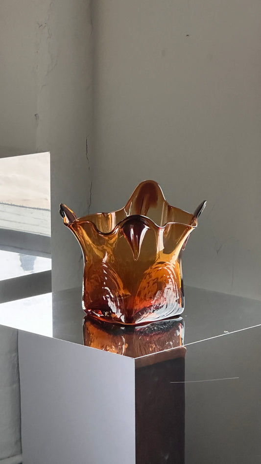 Vintage Amber Art Glass Vase