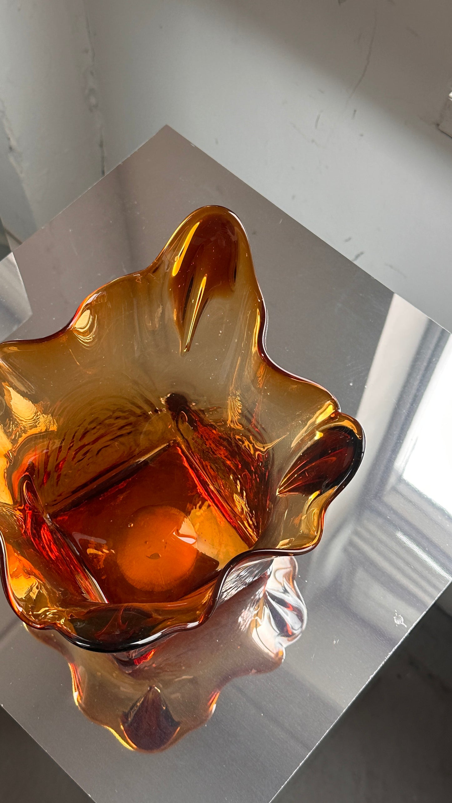 Vintage Amber Art Glass Vase