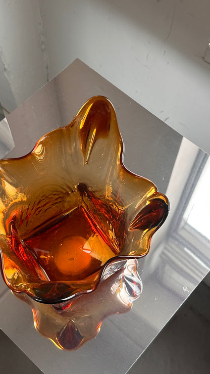 Vintage Amber Art Glass Vase