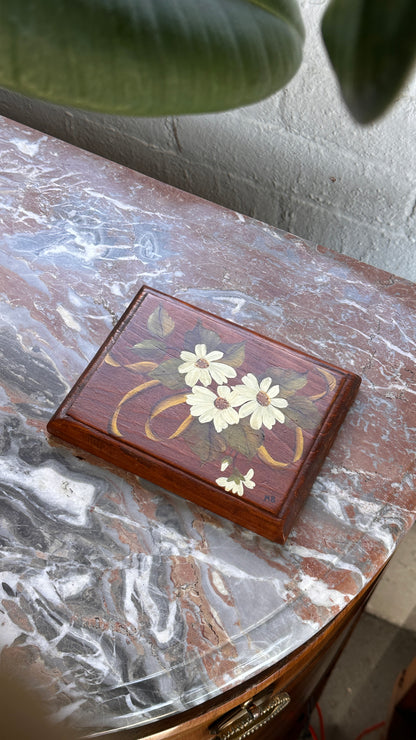Vintage Hand Painted Floral Wooden Block