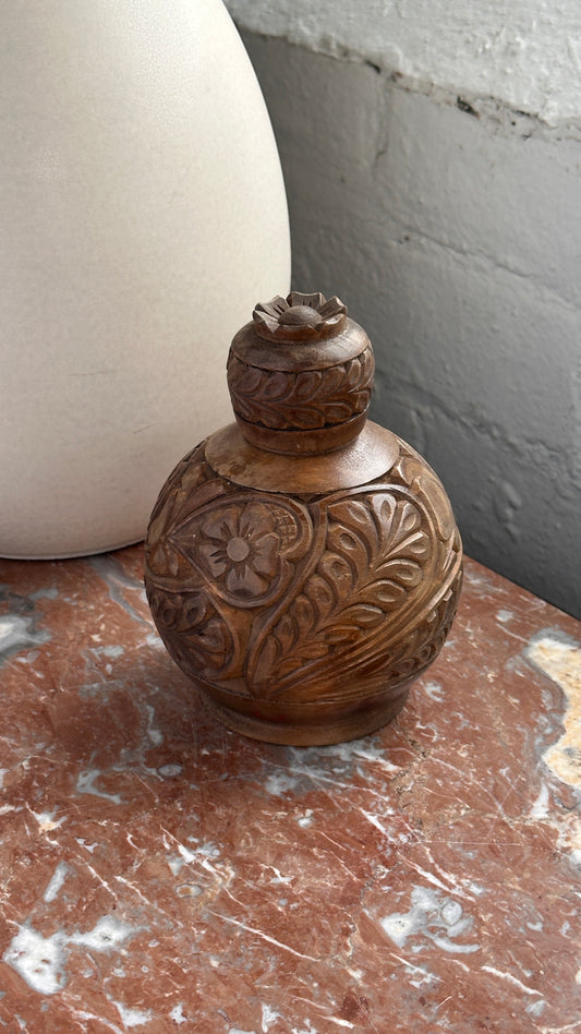 Vintage Carved Wooden Liquor Bottle