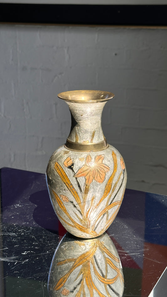 Vintage Indian Enamel Floral Vase