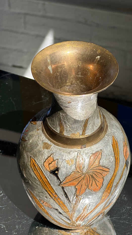 Vintage Indian Enamel Floral Vase