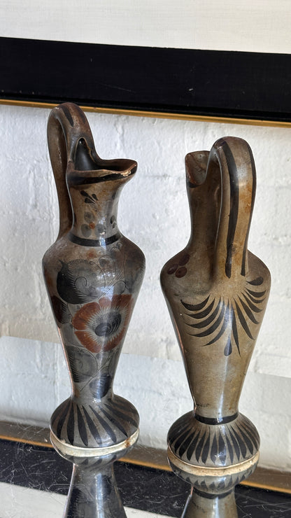 Pair of Hand Painted Mexican Folk Art Pitchers