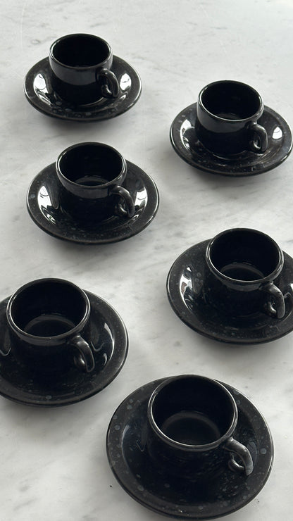 Set of 6 Ceramic Splatterware Espresso Cups and Saucers