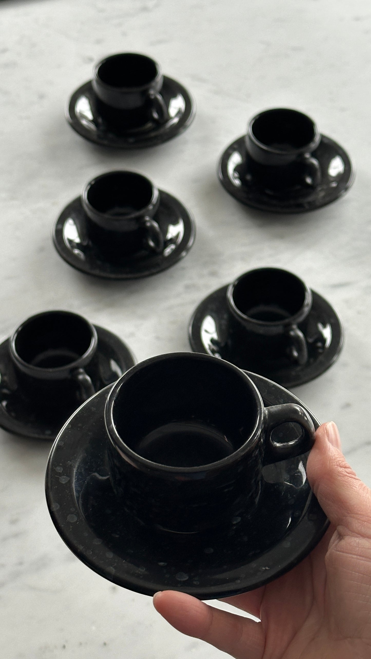Set of 6 Ceramic Splatterware Espresso Cups and Saucers