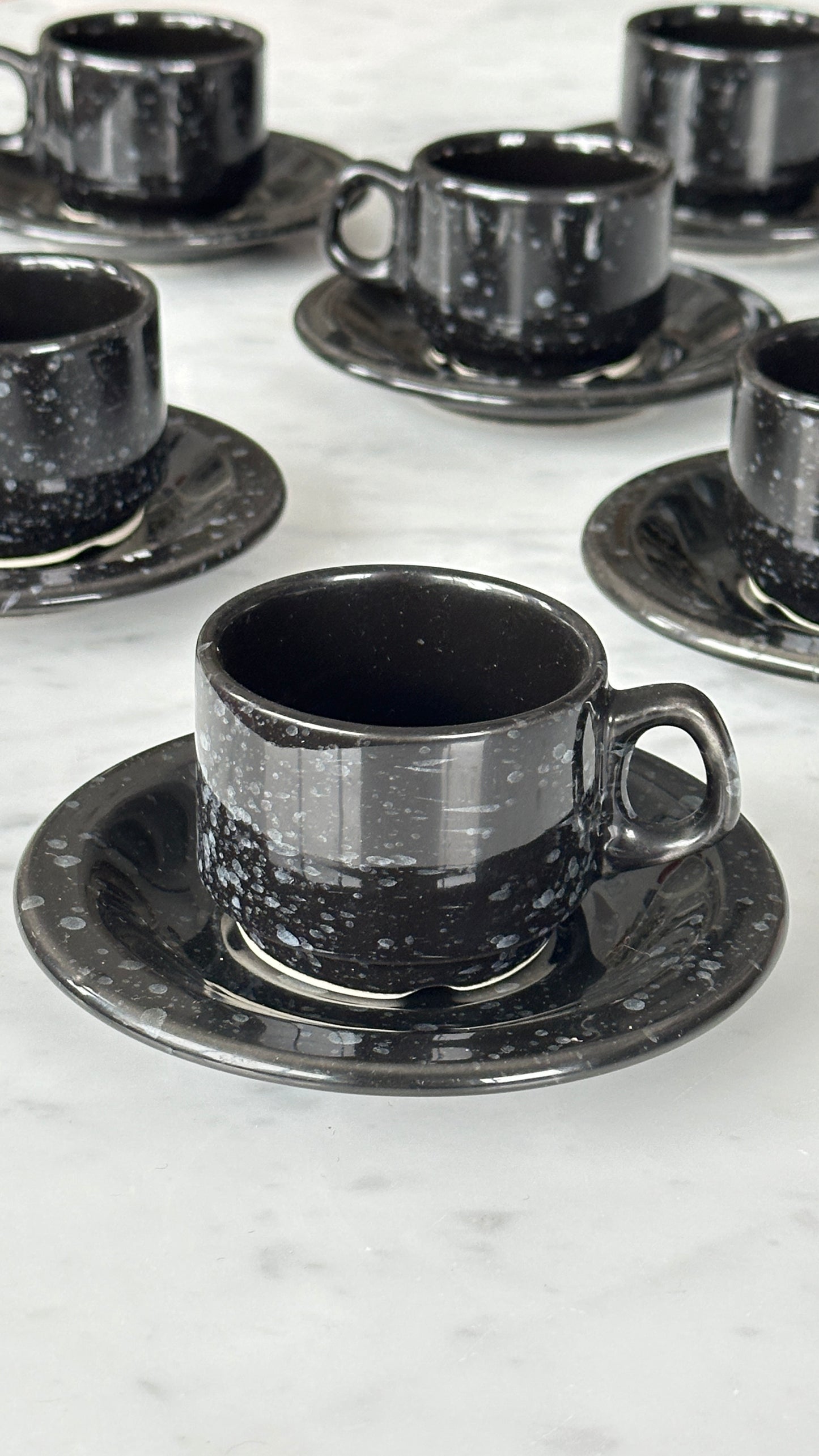 Set of 6 Ceramic Splatterware Espresso Cups and Saucers
