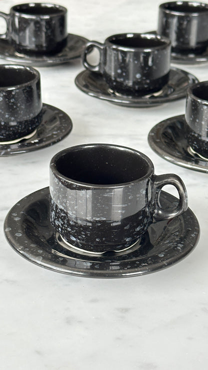 Set of 6 Ceramic Splatterware Espresso Cups and Saucers