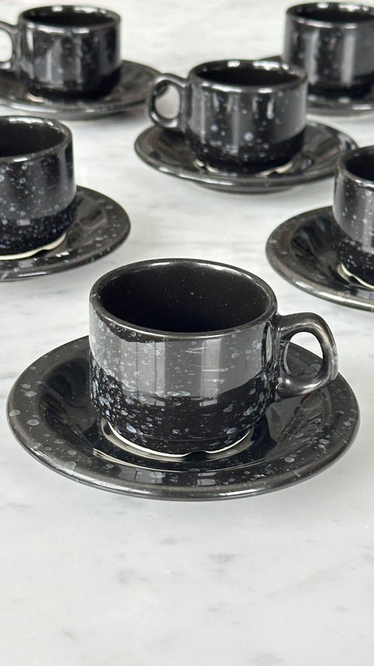 Set of 6 Ceramic Splatterware Espresso Cups and Saucers
