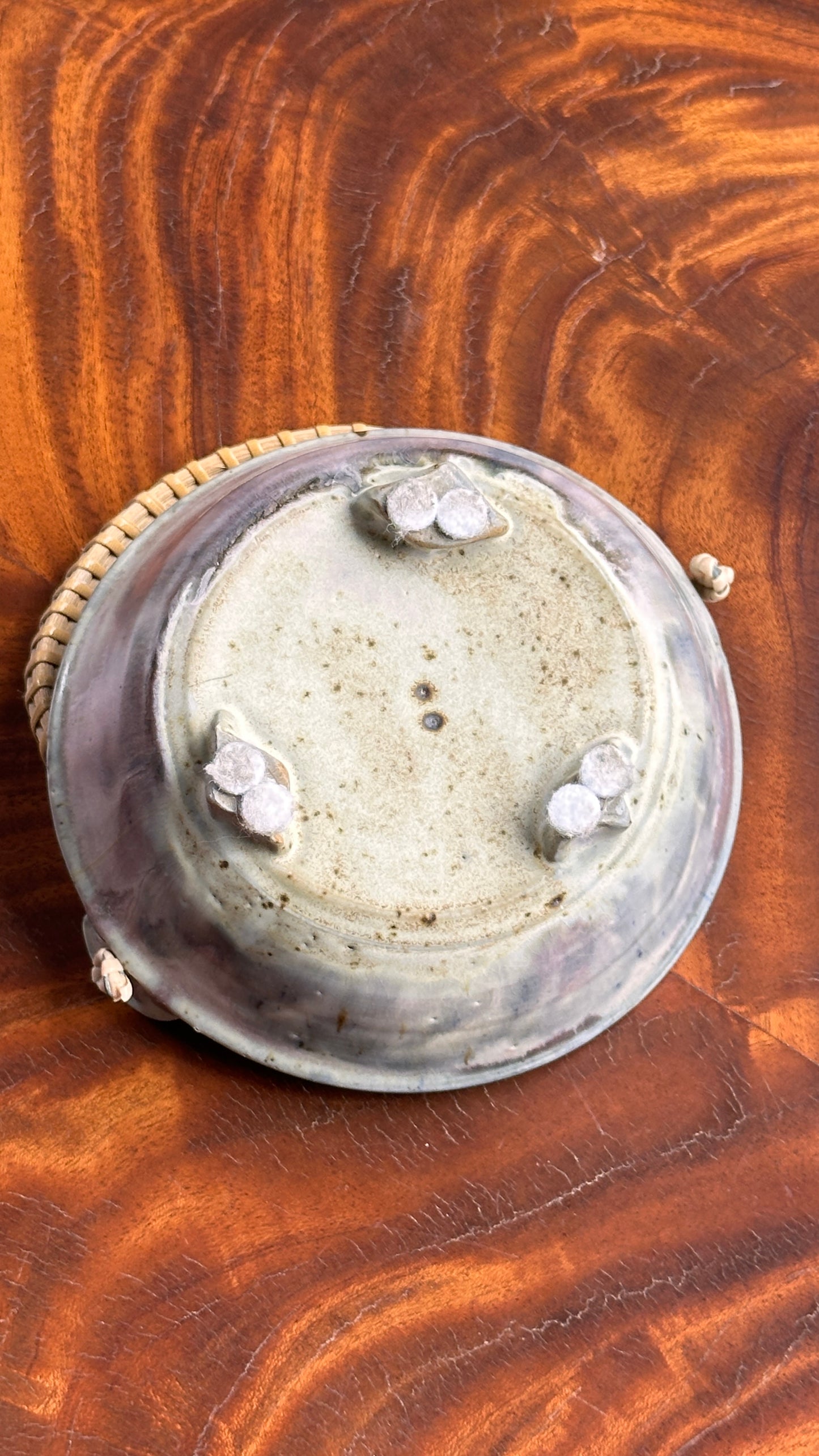 Footed Ceramic Bowl with Woven Handle
