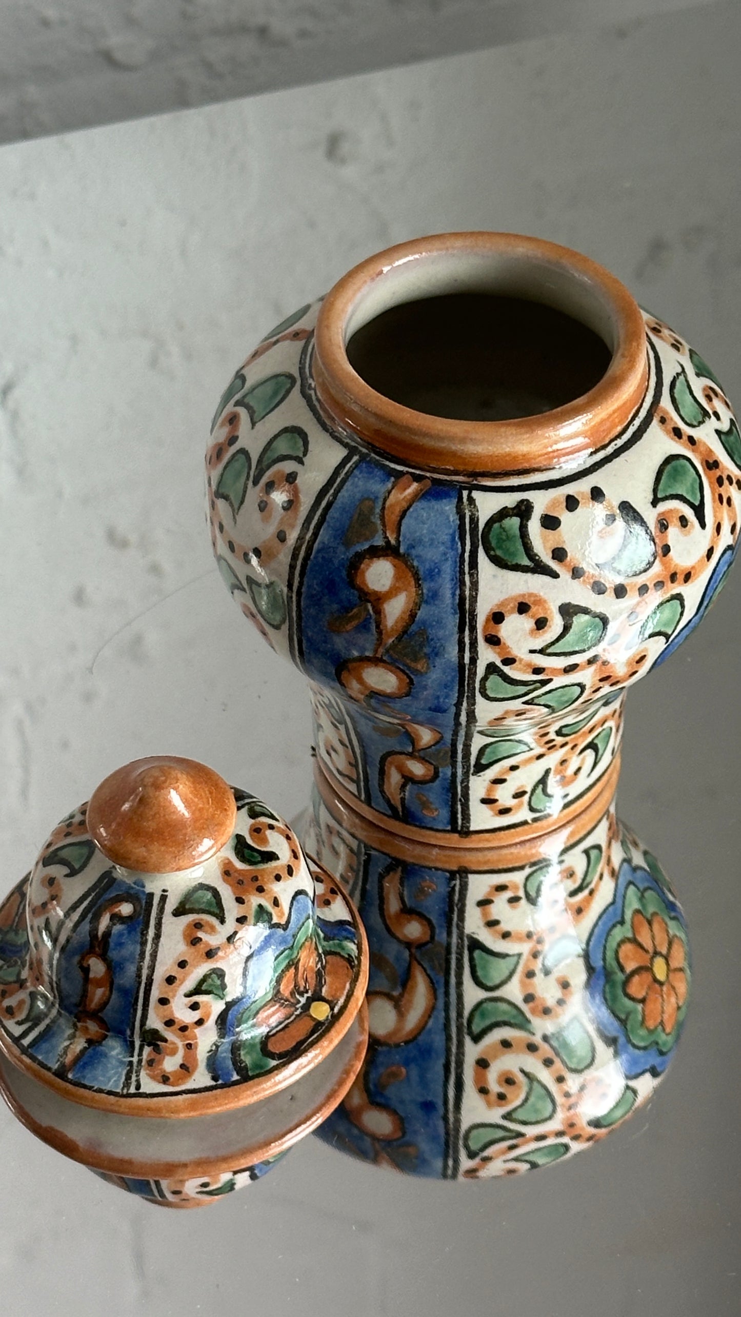 Vintage Hand Painted Mexican Talavera Ginger Jar / Urn