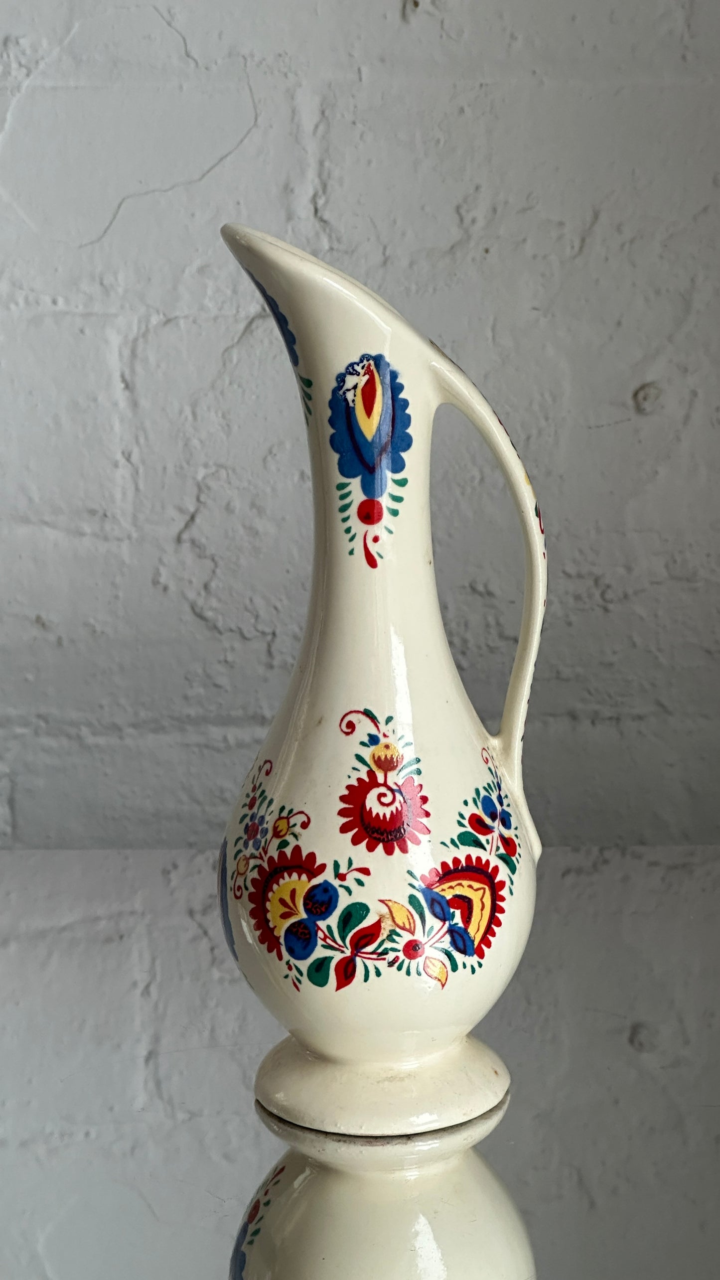 Small Hand Painted Ceramic Folk Art Pitcher