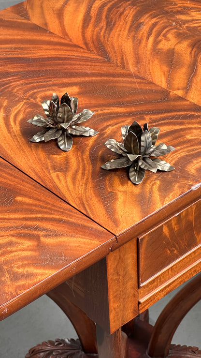 Pair of Silver Plated Iron Floral Candle Holders