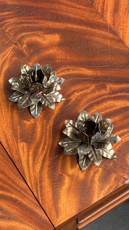 Pair of Silver Plated Iron Floral Candle Holders