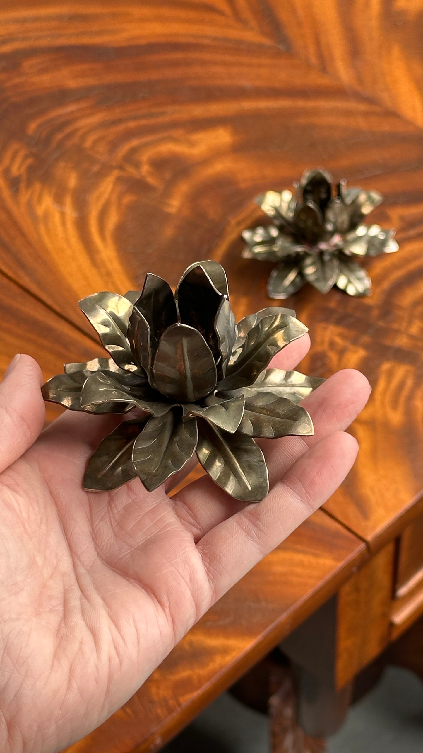 Pair of Silver Plated Iron Floral Candle Holders