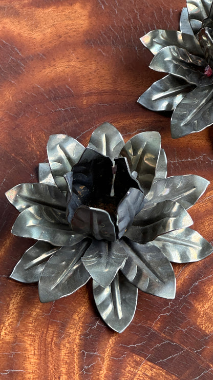 Pair of Silver Plated Iron Floral Candle Holders