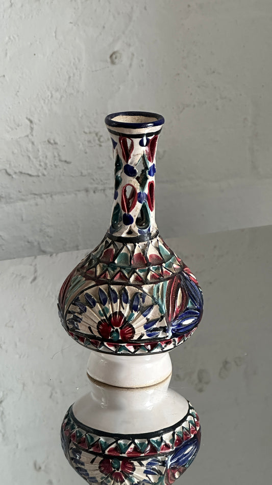 Vintage Hand Painted Tunisian Reticulated Ceramic Vase