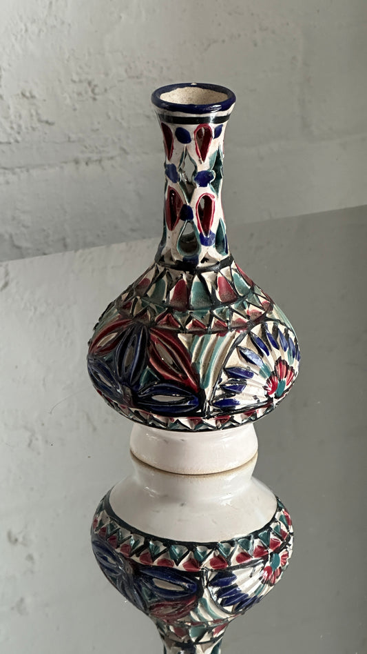 Vintage Hand Painted Tunisian Reticulated Ceramic Vase