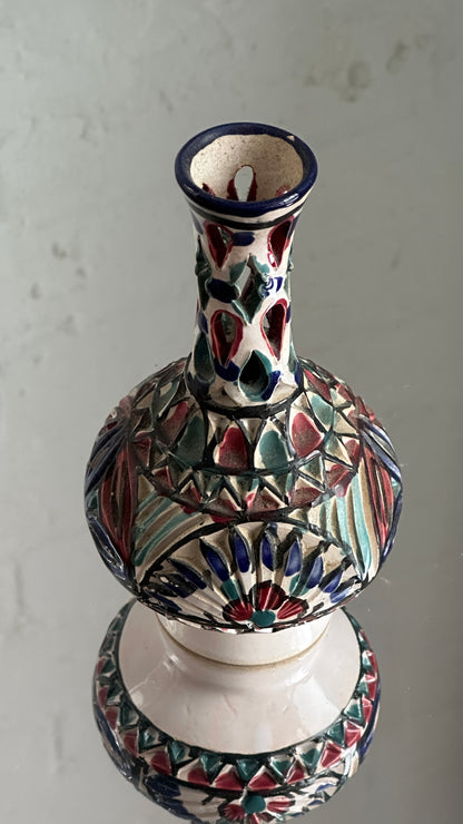 Vintage Hand Painted Tunisian Reticulated Ceramic Vase