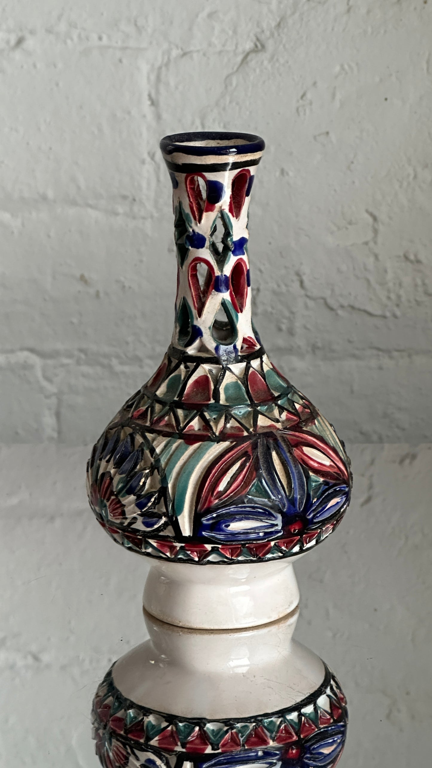 Vintage Hand Painted Tunisian Reticulated Ceramic Vase