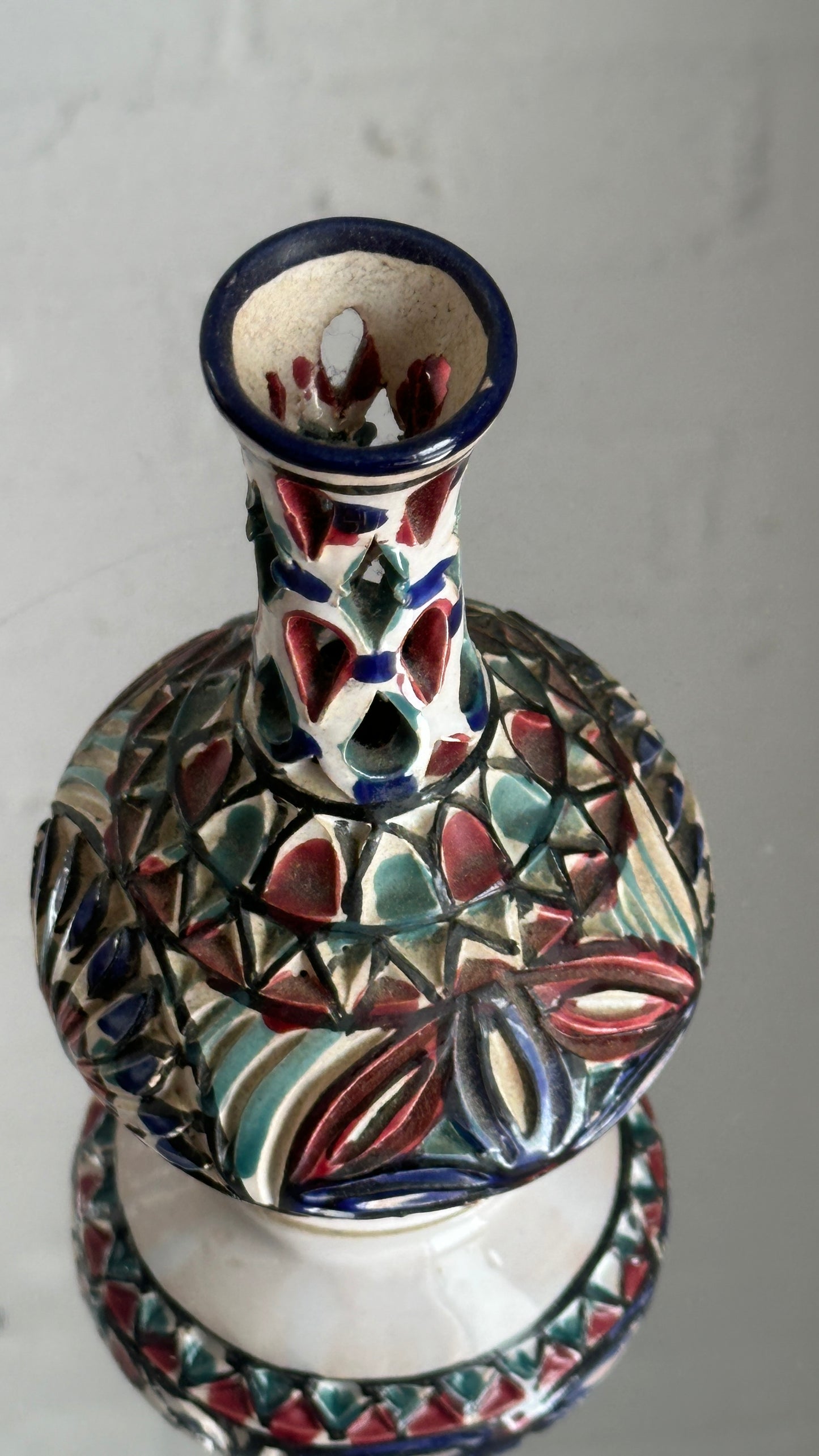 Vintage Hand Painted Tunisian Reticulated Ceramic Vase