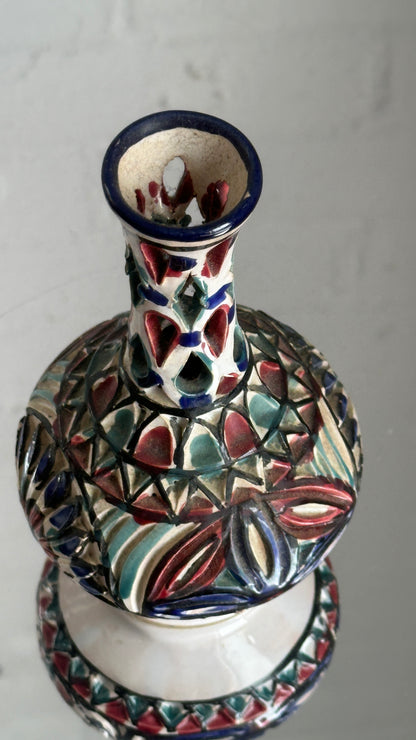 Vintage Hand Painted Tunisian Reticulated Ceramic Vase