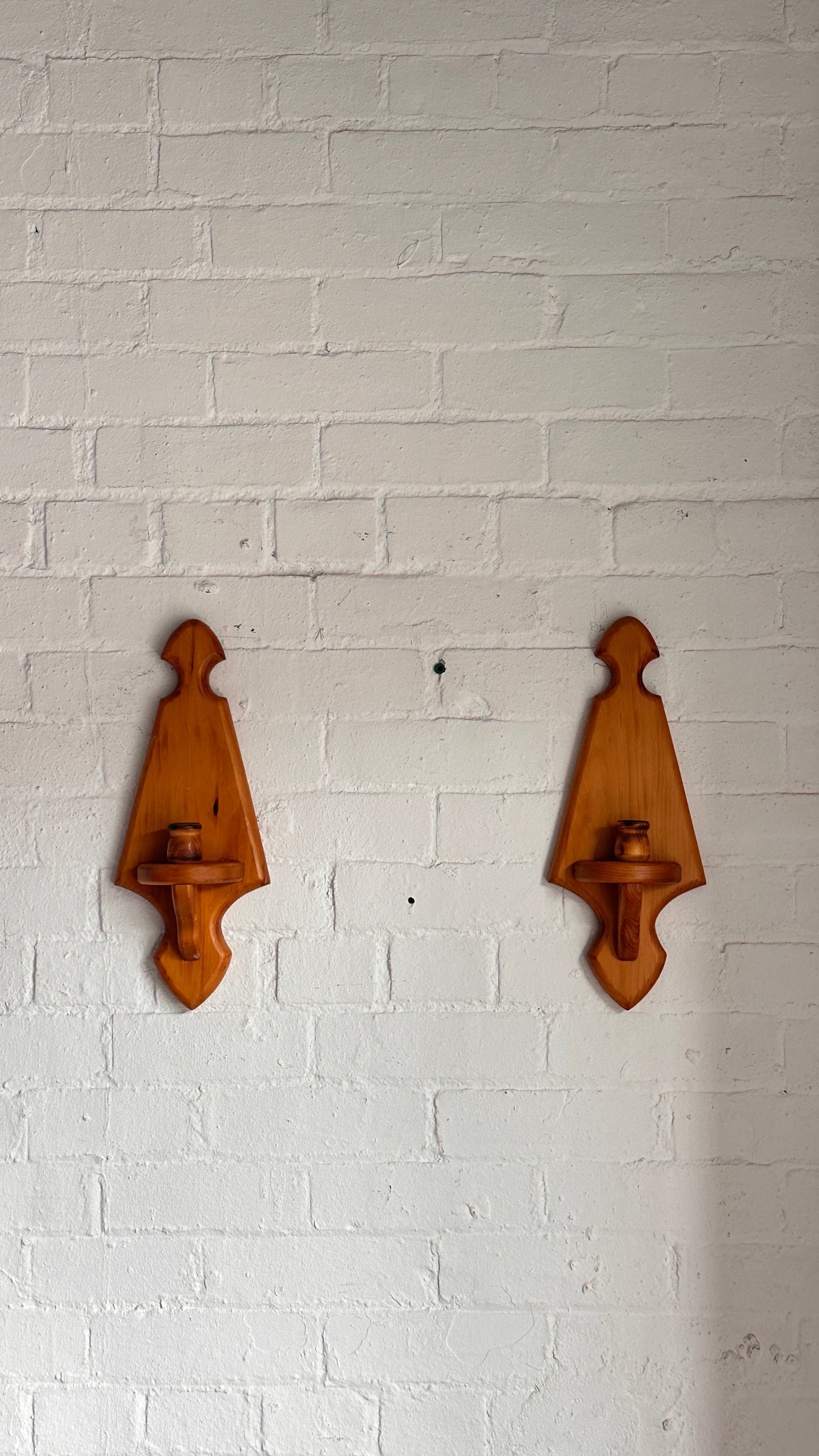Pair of Pine Wall Sconce Candle Holders