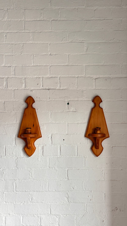 Pair of Pine Wall Sconce Candle Holders
