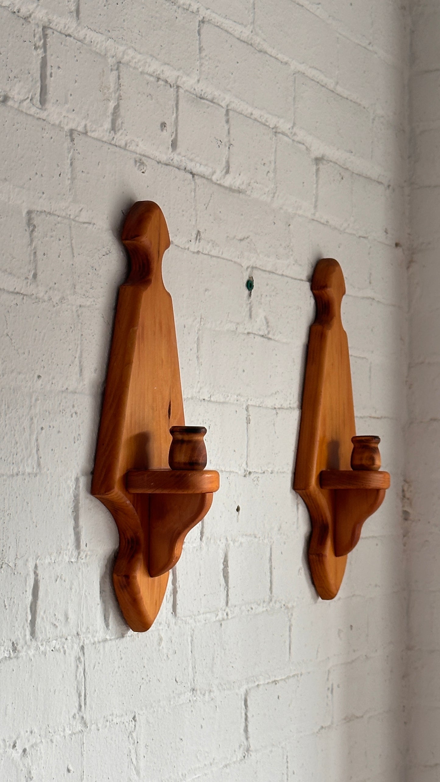 Pair of Pine Wall Sconce Candle Holders