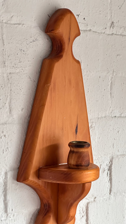 Pair of Pine Wall Sconce Candle Holders
