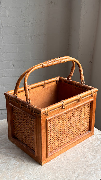 Vintage Rattan and Bamboo Storage Basket