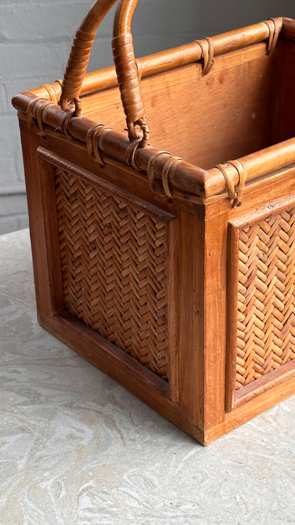 Vintage Rattan and Bamboo Storage Basket