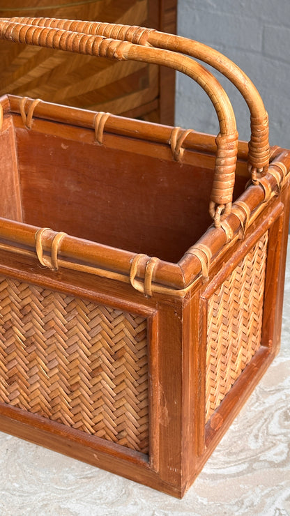 Vintage Rattan and Bamboo Storage Basket