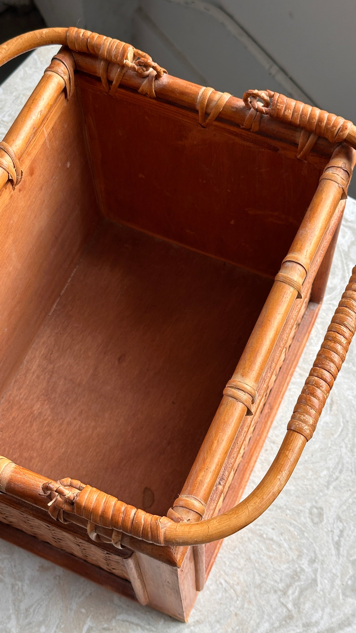 Vintage Rattan and Bamboo Storage Basket