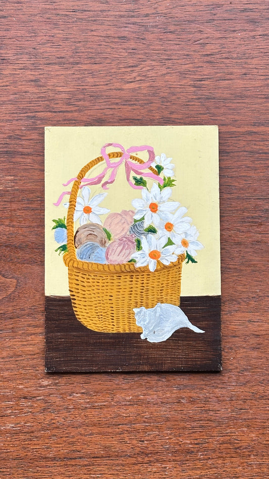 Small Painting on Board of Basket and Kitten