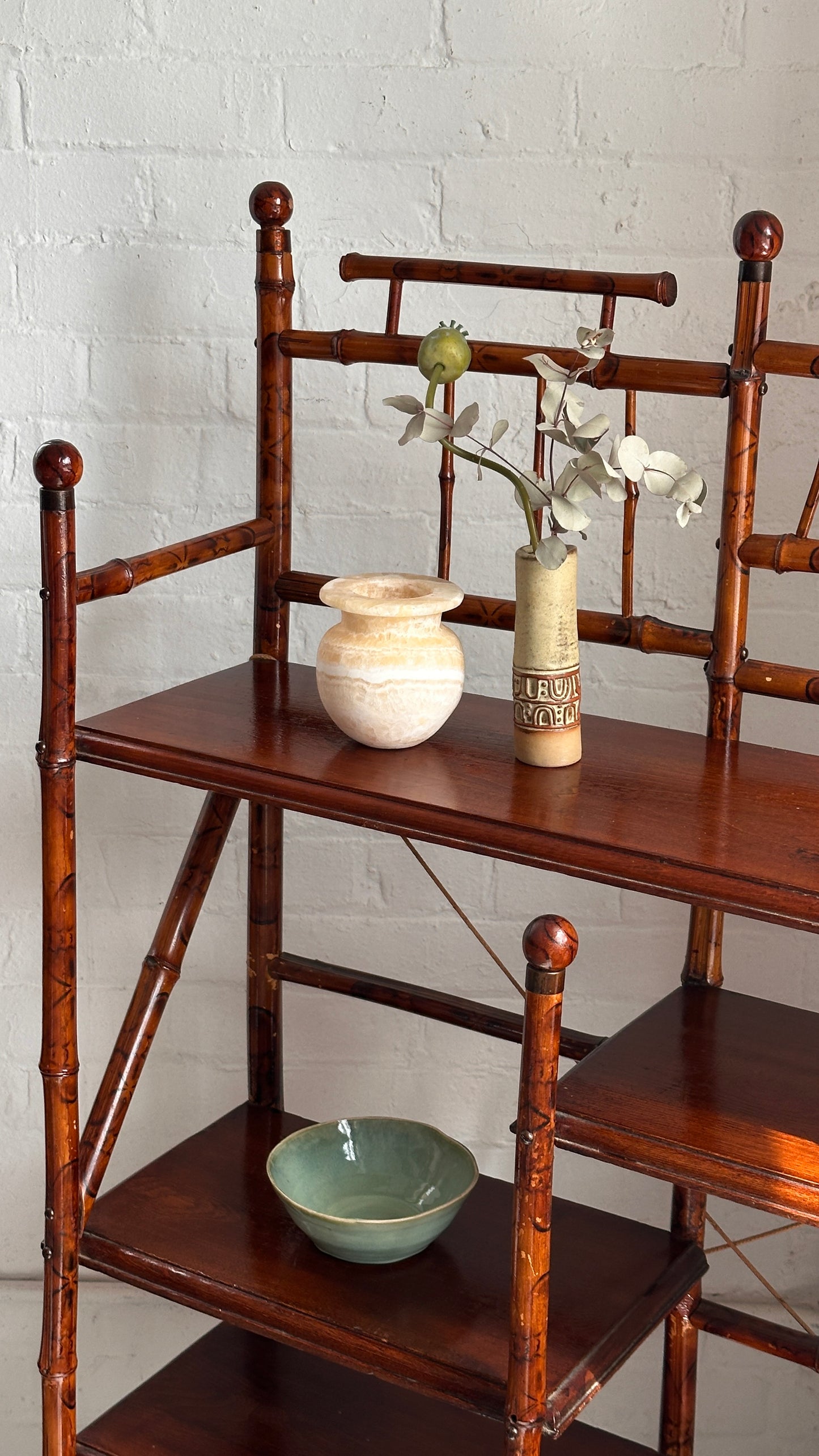 19th Century Victorian Aesthetic Movement Bamboo and Wood Étagère