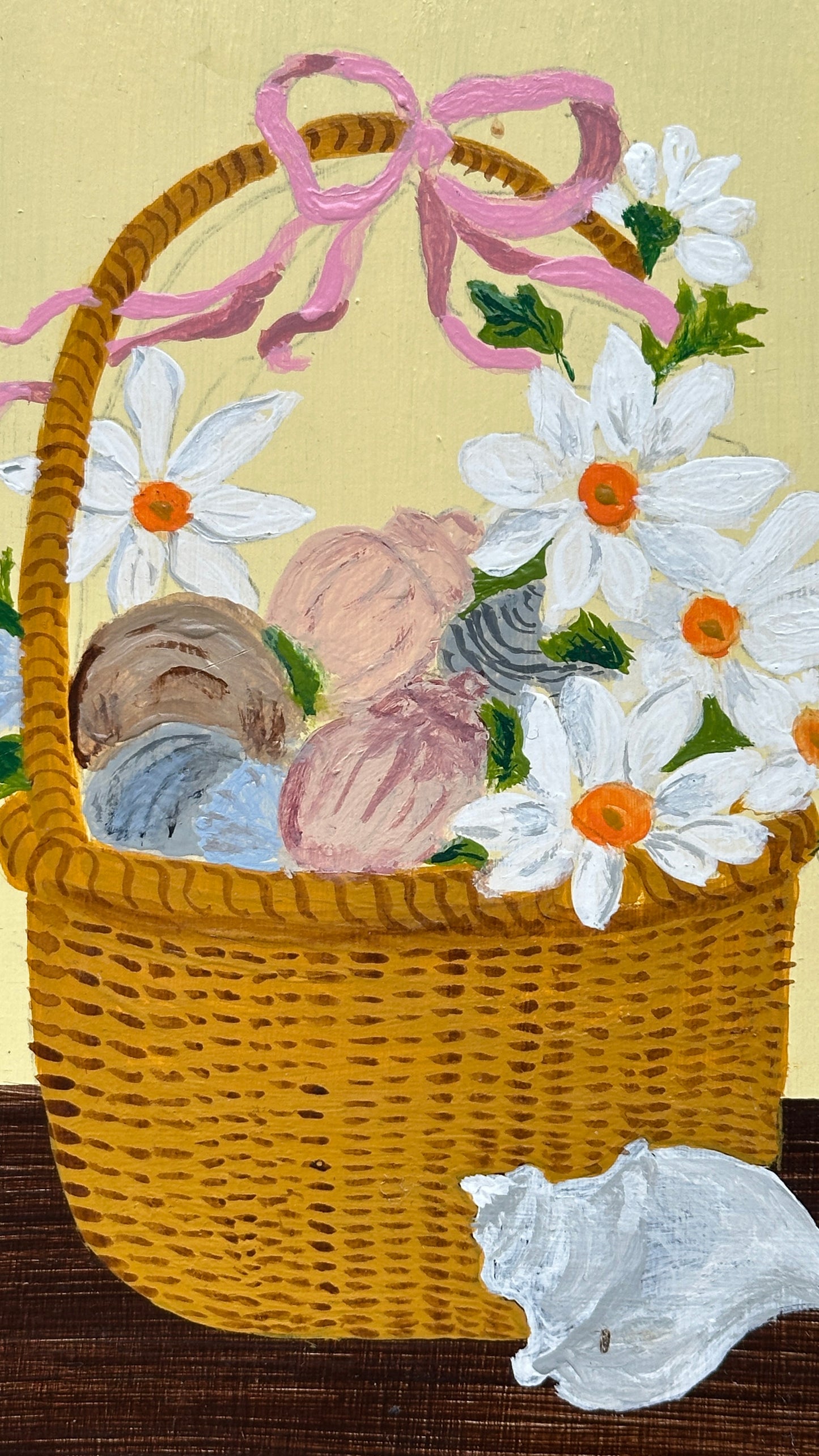 Small Painting on Board of Basket and Kitten