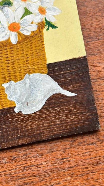 Small Painting on Board of Basket and Kitten