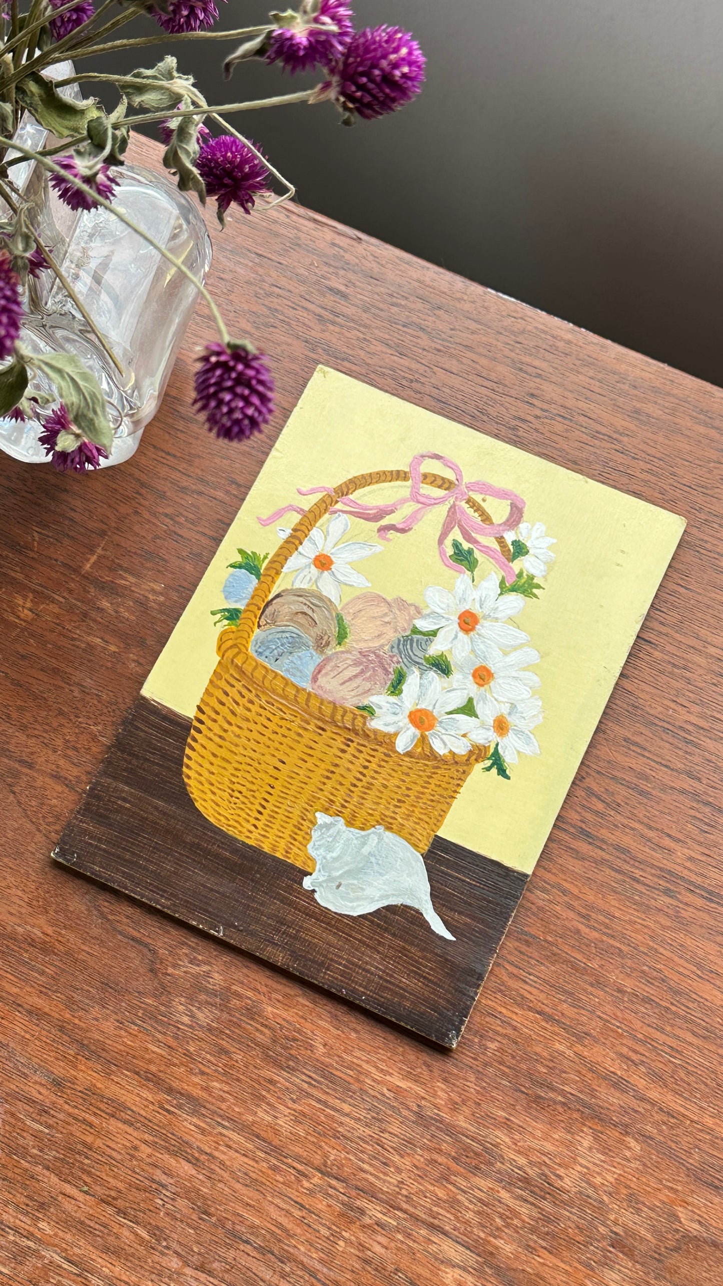 Small Painting on Board of Basket and Kitten