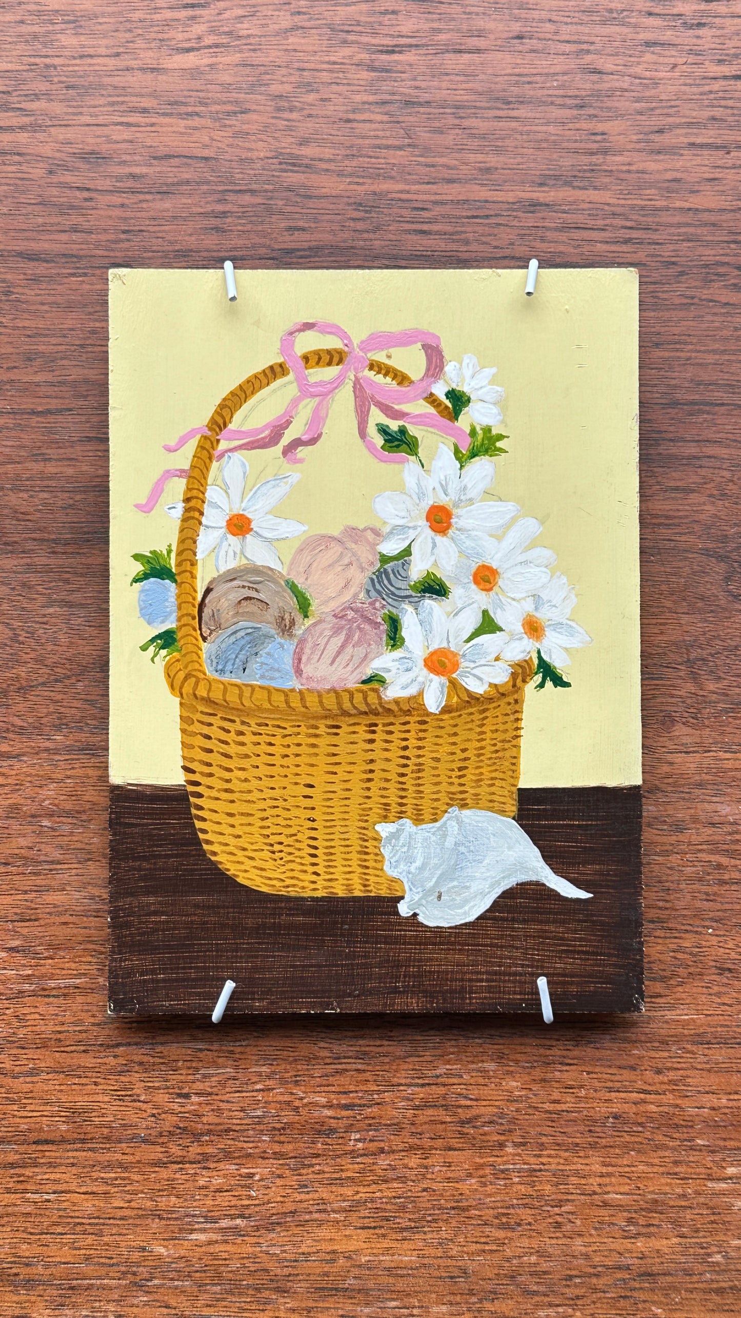 Small Painting on Board of Basket and Kitten