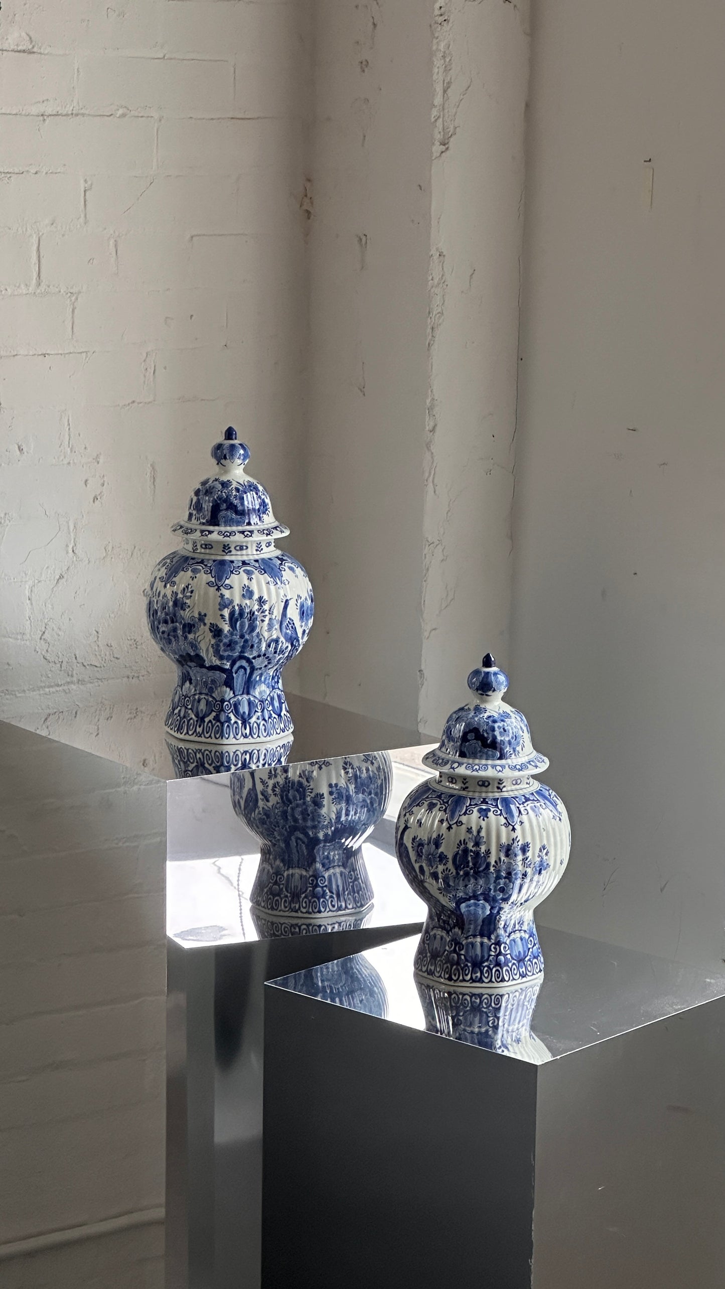 Large Pair of Dutch Royal Delft Lidded Jars